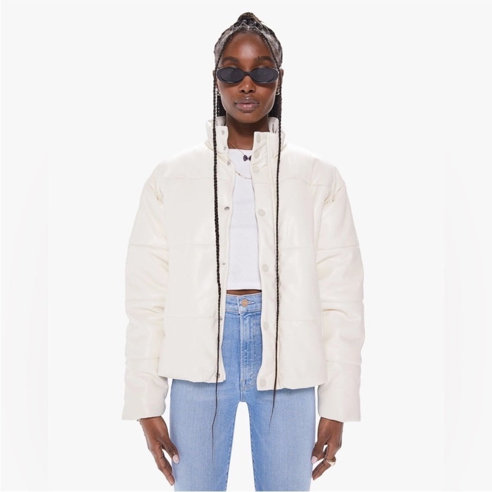 MOTHER The Drop Pillow Talk Puffer Jacket vegan leather white ecru size large - Picture 2 of 16